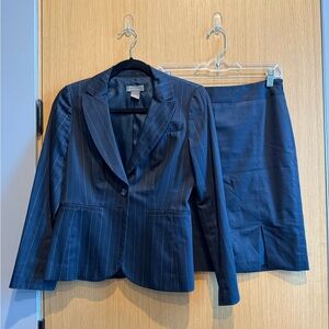 Ann Taylor Pinstripe Blue Blazer and Skirt Set Classic Tailored Design